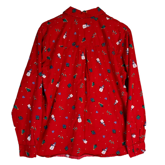 KAREN SCOTT Christmas Button Front Collared Shirt Large 100% Cotton Holiday Red - Picture 2 of 10
